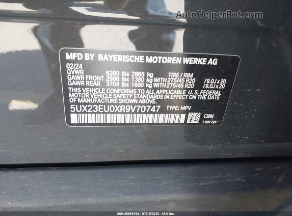 5UX23EU0XR9V70747 2024 BMW X5 Gray Vista del compartimento del motor
