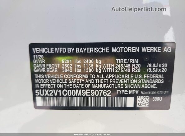 5UX2V1C00M9E90762 2021 BMW X4 White Widok komory silnika