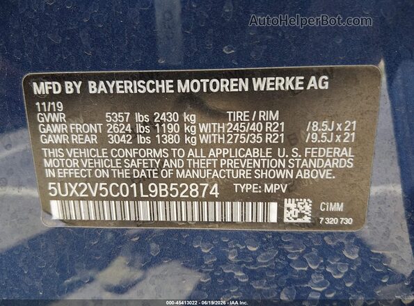 5UX2V5C01L9B52874 2020 BMW X4 Blue Engine compartment view