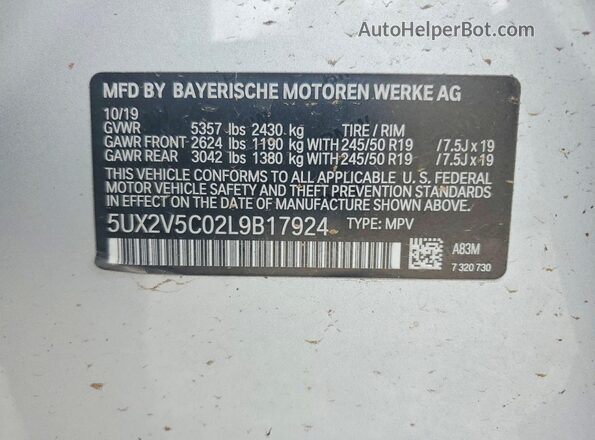 5UX2V5C02L9B17924 2020 BMW X4 Silver Շարժիչի բաժամունքի տեսք