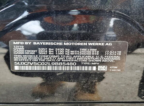 5UX2V5C02L9B85480 2020 BMW X4 Black Vista interior de 360 grados