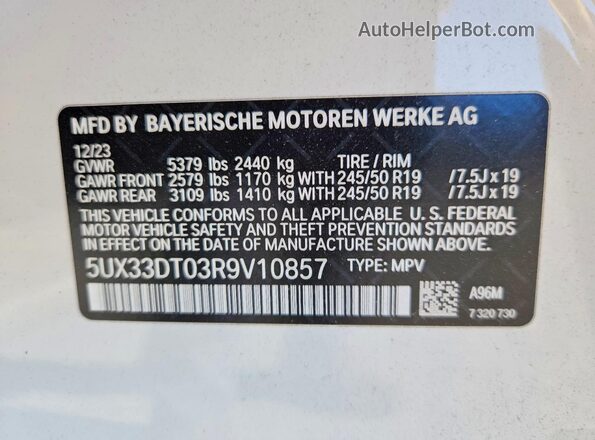 5UX33DT03R9V10857 2024 BMW X4 White ძრავის განყოფილების ხედი