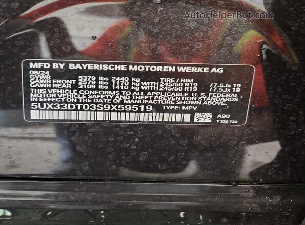 5UX33DT03S9X59519 2025 BMW X4 Charcoal Вид наклейки з VIN-кодом