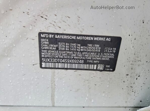 5UX33DT04S9X69248 2025 BMW X4 Белый Вид наклейки с VIN-кодом