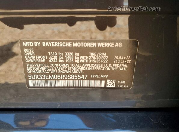5UX33EM06R9S85547 2024 BMW X7 Gray VIN կոդի պիտակի տեսք