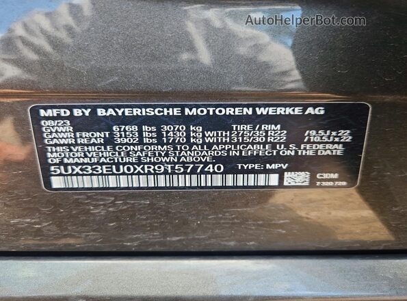 5UX33EU0XR9T57740 2024 BMW X5 Green VIN կոդի պիտակի տեսք