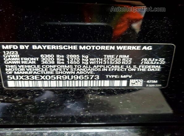 5UX33EX05R9U96573 2024 BMW X6 Black Вид підкапотного простору