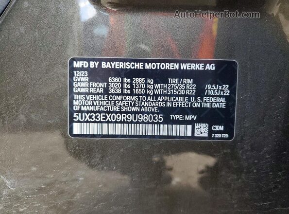 5UX33EX09R9U98035 2024 BMW X6 Green Widok naklejki z numerem VIN
