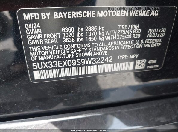 5UX33EX09S9W32242 2025 BMW X6 Black Вид підкапотного простору