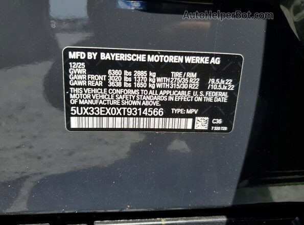 5UX33EX0XT9314566 2026 BMW X6 Gray 360 interior view