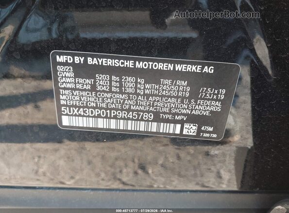 5UX43DP01P9R45789 2023 BMW X3 Black ძრავის განყოფილების ხედი