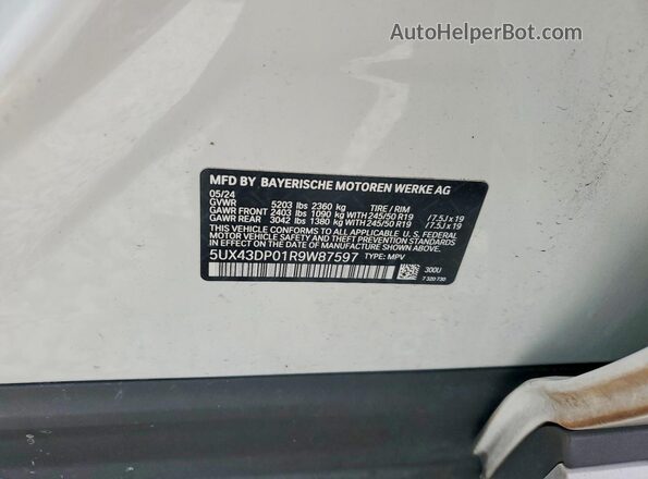 5UX43DP01R9W87597 2024 BMW X3 Белый Вид подкапотного пространства