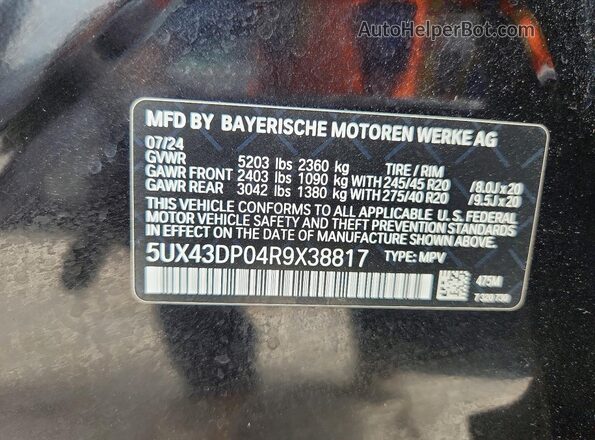 5UX43DP04R9X38817 2024 BMW X3 Black Vista interior de 360 grados
