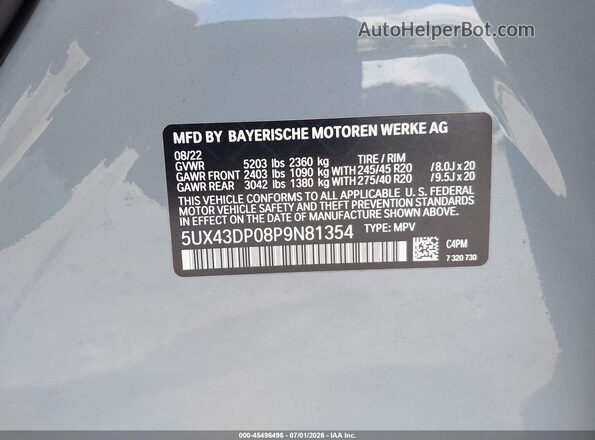 5UX43DP08P9N81354 2023 BMW X3 Light Blue Vista del compartimento del motor