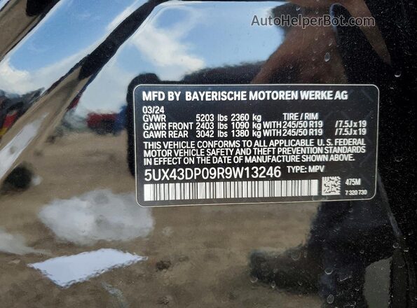 5UX43DP09R9W13246 2024 BMW X3 Black VIN կոդի պիտակի տեսք