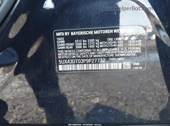5UX43DT03P9P27732 2023 BMW X4 Black Vista del compartimento del motor