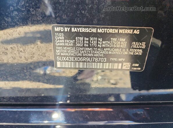 5UX43EX06R9U78703 2024 BMW X6 Черный Вид подкапотного пространства