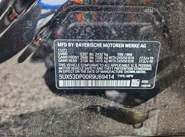 5UX53DP00R9U69414 2024 BMW X3 Black Սալոնի 360 աստիճան տեսք