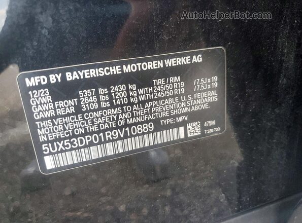 5UX53DP01R9V10889 2024 BMW X3 Black Vista de la etiqueta del VIN