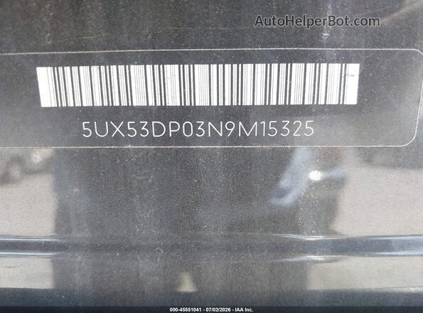 5UX53DP03N9M15325 2022 BMW X3 Black Vista del compartimento del motor