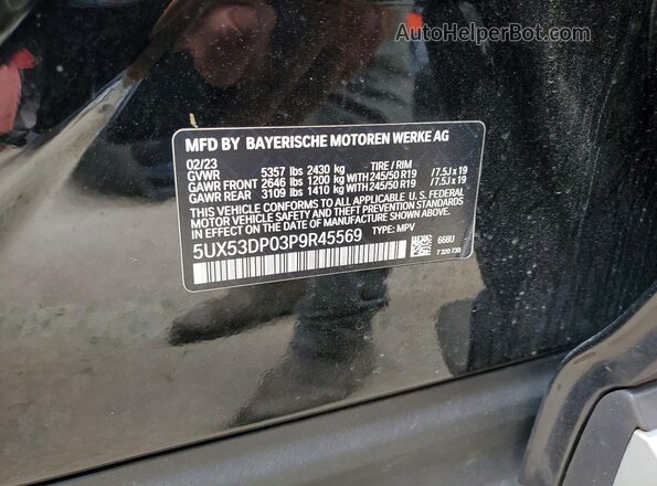 5UX53DP03P9R45569 2023 BMW X3 Black VIN sticker view