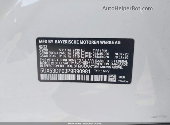 5UX53DP03P9R90981 2023 BMW X3 Белый Вид подкапотного пространства