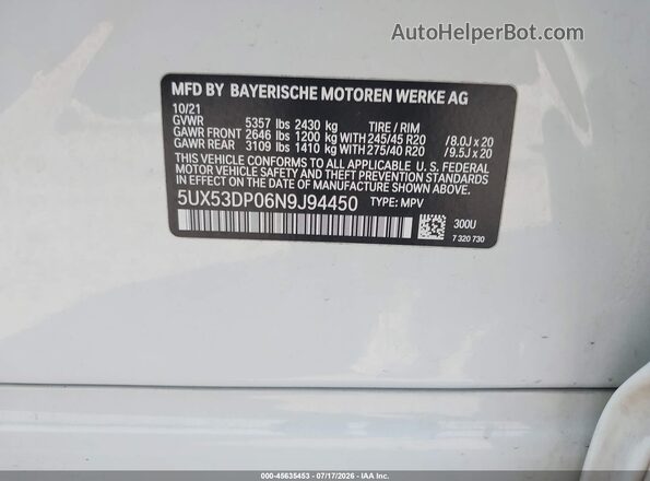 5UX53DP06N9J94450 2022 BMW X3 White Widok komory silnika