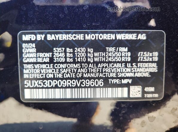 5UX53DP09R9V39606 2024 BMW X3 Black VIN sticker view