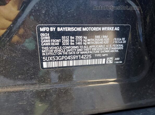 5UX53GP04S9Y14225 2025 BMW X3 Угольный Вид наклейки с VIN-кодом