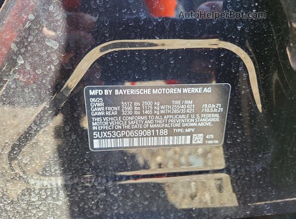 5UX53GP06S9081188 2025 BMW X3 Black VIN კოდის სტიკერის ხედი