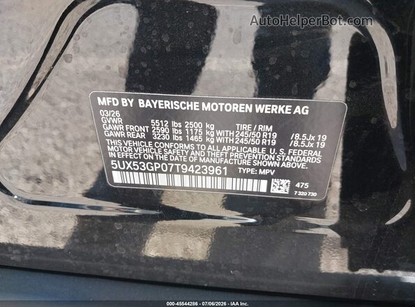 5UX53GP07T9423961 2026 BMW X3 Black ძრავის განყოფილების ხედი