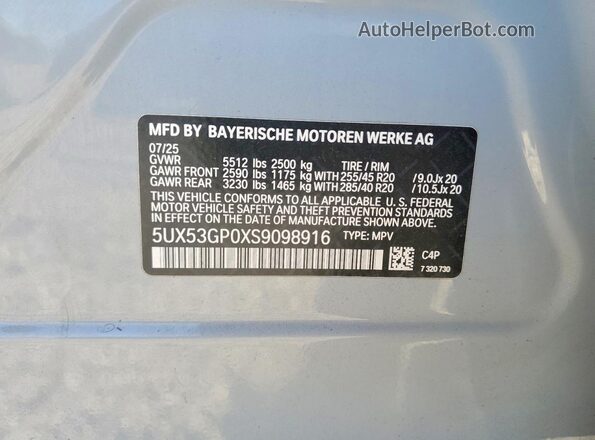 5UX53GP0XS9098916 2025 BMW X3 Gray Engine compartment view