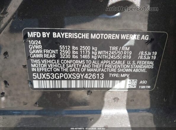 5UX53GP0XS9Y42613 2025 BMW X3 Gray ძრავის განყოფილების ხედი