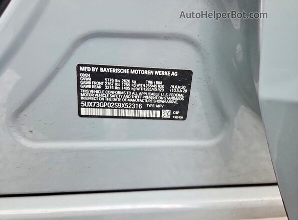 5UX73GP02S9X52316 2025 BMW X3 Gray VIN կոդի պիտակի տեսք