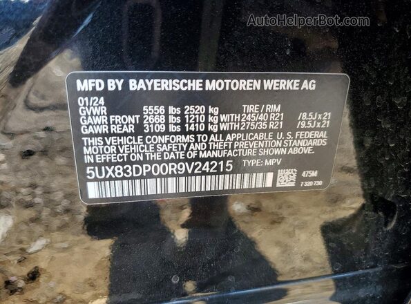 5UX83DP00R9V24215 2024 BMW X3 Black Vista de la etiqueta del VIN
