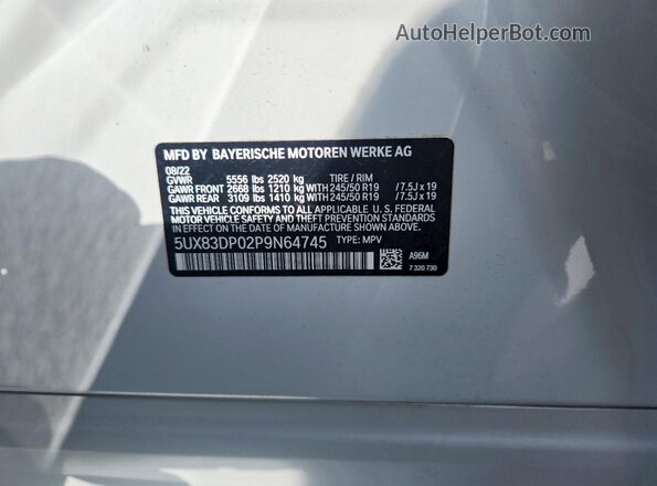 5UX83DP02P9N64745 2023 BMW X3 White Engine compartment view