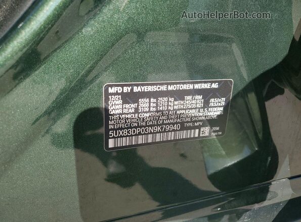 5UX83DP03N9K79940 2022 BMW X3 Green Widok komory silnika