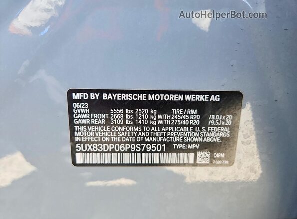 5UX83DP06P9S79501 2023 BMW X3 Silver Շարժիչի բաժամունքի տեսք