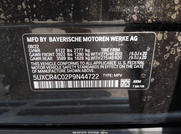 5UXCR4C02P9N44722 2023 BMW X5 Gray Vista del compartimento del motor