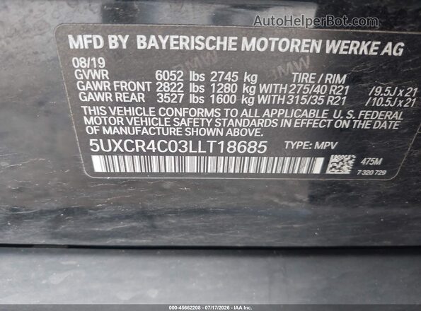 5UXCR4C03LLT18685 2020 BMW X5 Black Engine compartment view