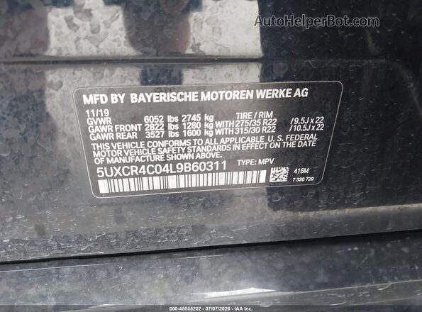 5UXCR4C04L9B60311 2020 BMW X5 Black ძრავის განყოფილების ხედი