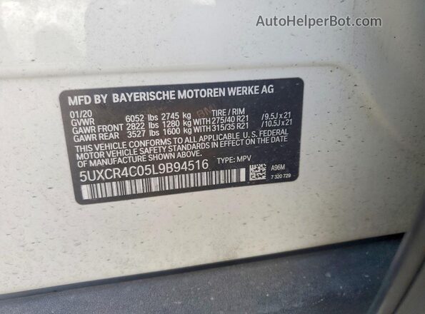 5UXCR4C05L9B94516 2020 BMW X5 Белый Вид подкапотного пространства