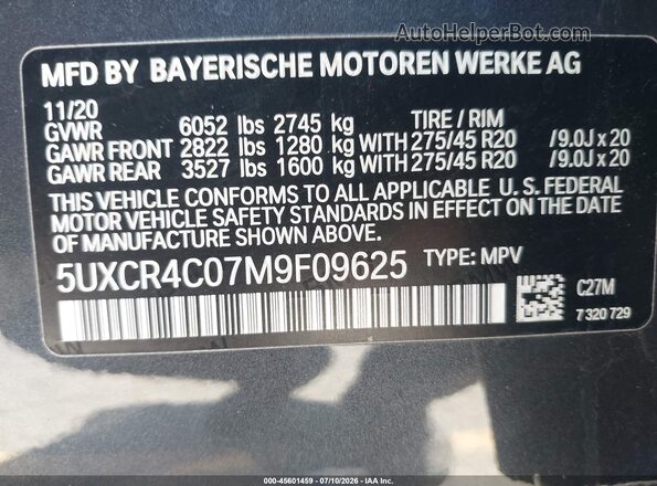 5UXCR4C07M9F09625 2021 BMW X5 Blue Engine compartment view
