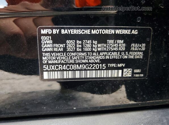 5UXCR4C08M9G22015 2021 BMW X5 Черный Вид наклейки с VIN-кодом