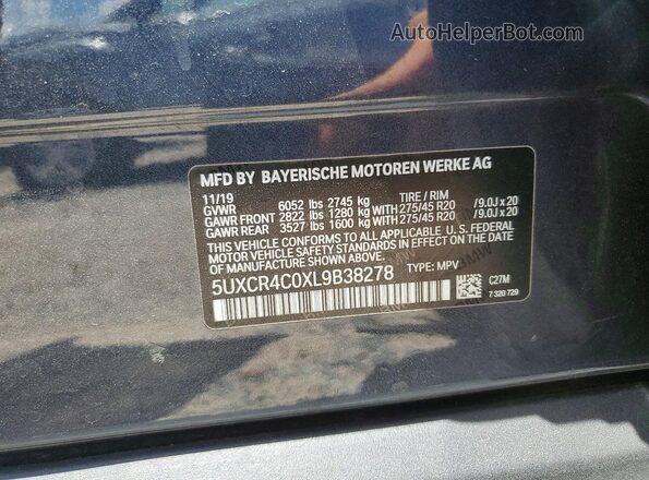 5UXCR4C0XL9B38278 2020 BMW X5 Gray VIN կոդի պիտակի տեսք