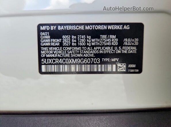 5UXCR4C0XM9G60703 2021 BMW X5 White Engine compartment view