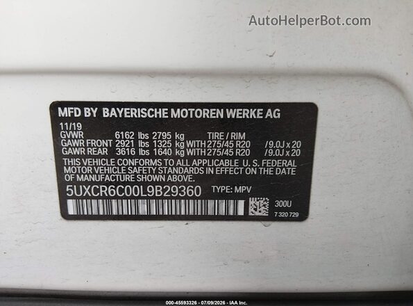 5UXCR6C00L9B29360 2020 BMW X5 White Widok komory silnika