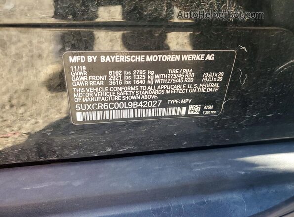 5UXCR6C00L9B42027 2020 BMW X5 Black Widok wnętrza 360 stopni