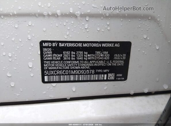 5UXCR6C01M9D93978 2021 BMW X5 White Շարժիչի բաժամունքի տեսք
