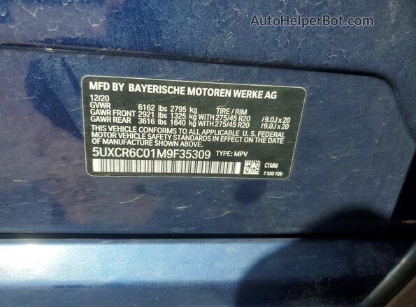 5UXCR6C01M9F35309 2021 BMW X5 Blue Շարժիչի բաժամունքի տեսք